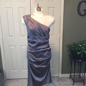 Suzi Chin One Shoulder Mocha/Tan Cocktail Dress  8